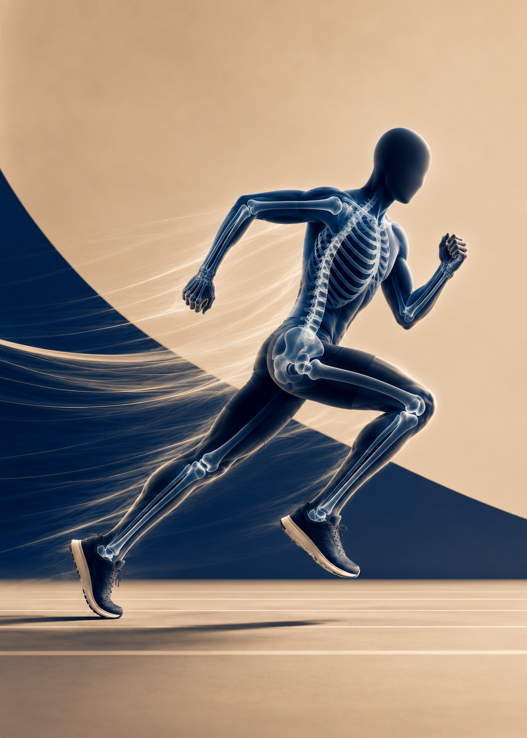 Coureur en mouvement, vue anatomique du squelette